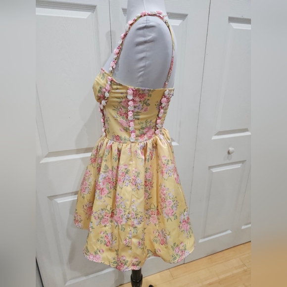 Dolls Kill Sugar Thrillz Yellow Floral Princess Party Mini Dress S - Picture 13 of 14